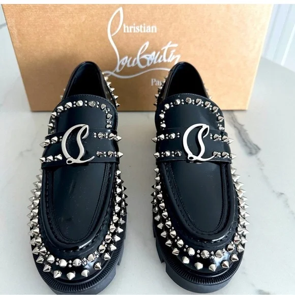 Christian Louboutin CL Studded Lug Sole Loafer in Black/Lin Black - Picture 3 of 13